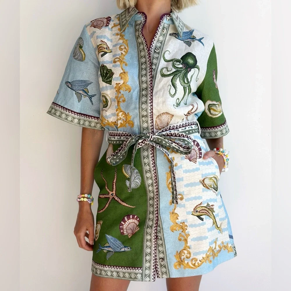 Unbranded White Starfish Mini Shirt Dress - Picture 5 of 7